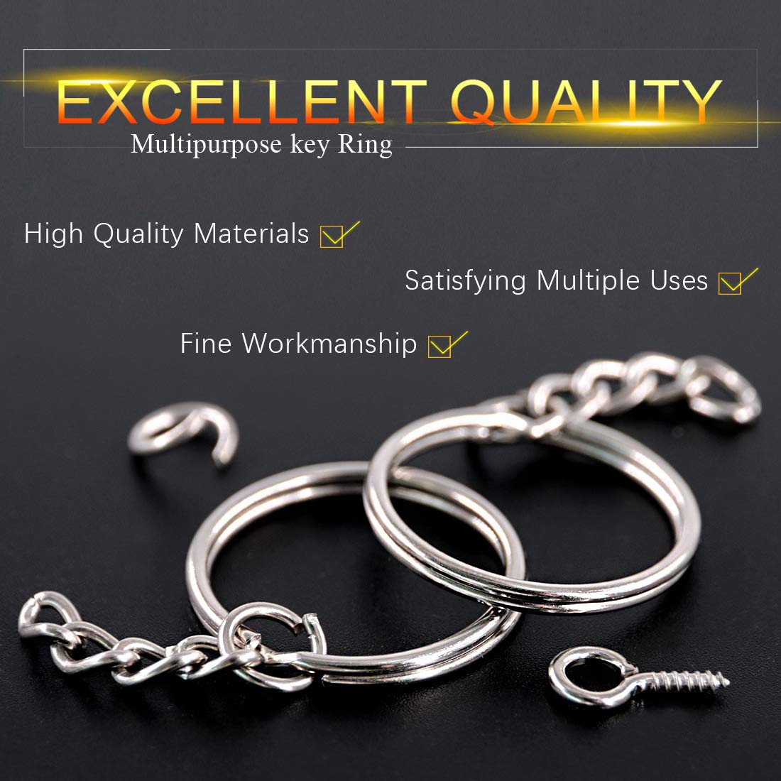 450Pcs 1&#x22; 25mm Sliver Key Chain Rings Kit, Including 150Pcs Keychain Rings with Chain and 150Pcs Jump Ring with 150Pcs Screw Eye Pins Bulk for Jewelry Findings Making (Sliver)