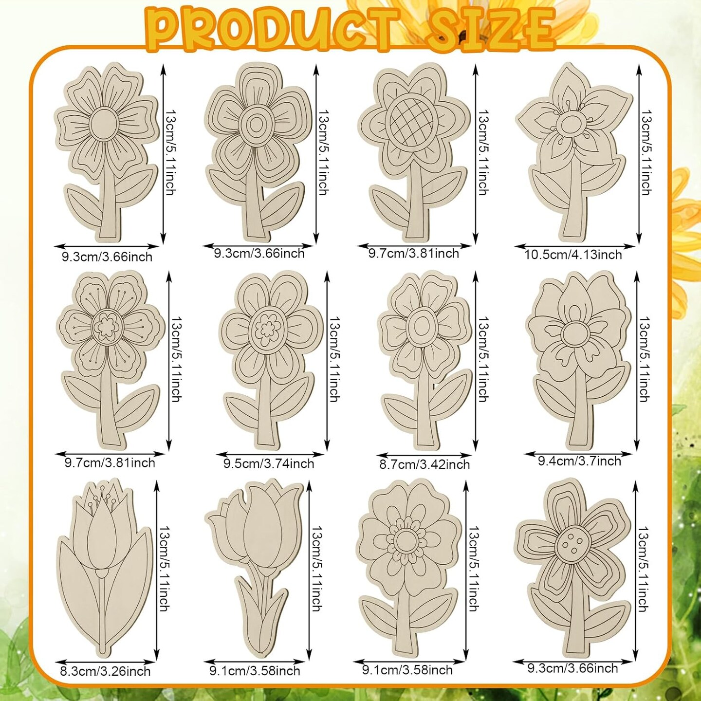 36 Pcs Unfinished Wooden Cutouts Spring Summer Flower Wood Slices Blank Wood Flower Shapes for Kids Painting DIY Crafts Home Activities Arts Crafts Project Decoration