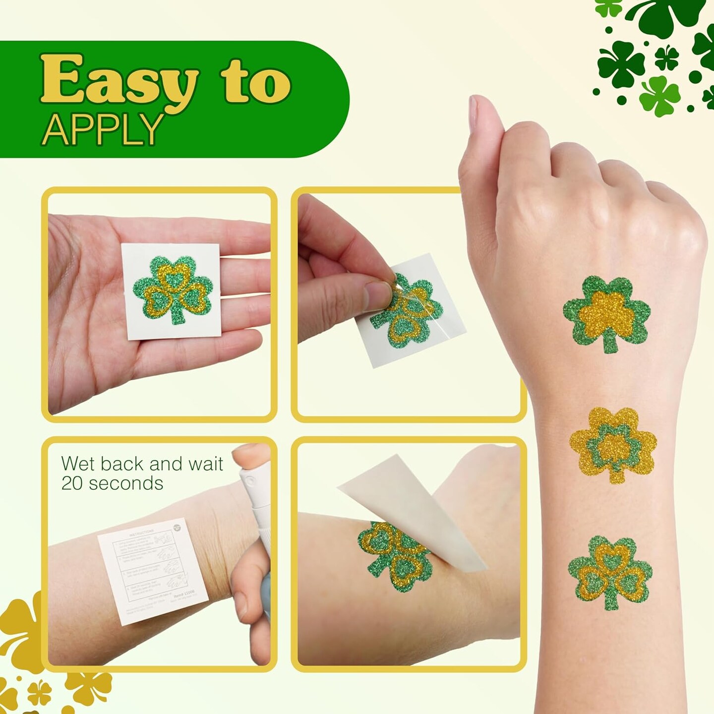 Shamrock Tattoos Individually Wrapped Bulk, St Patricks Day Tattoos, Party Favors