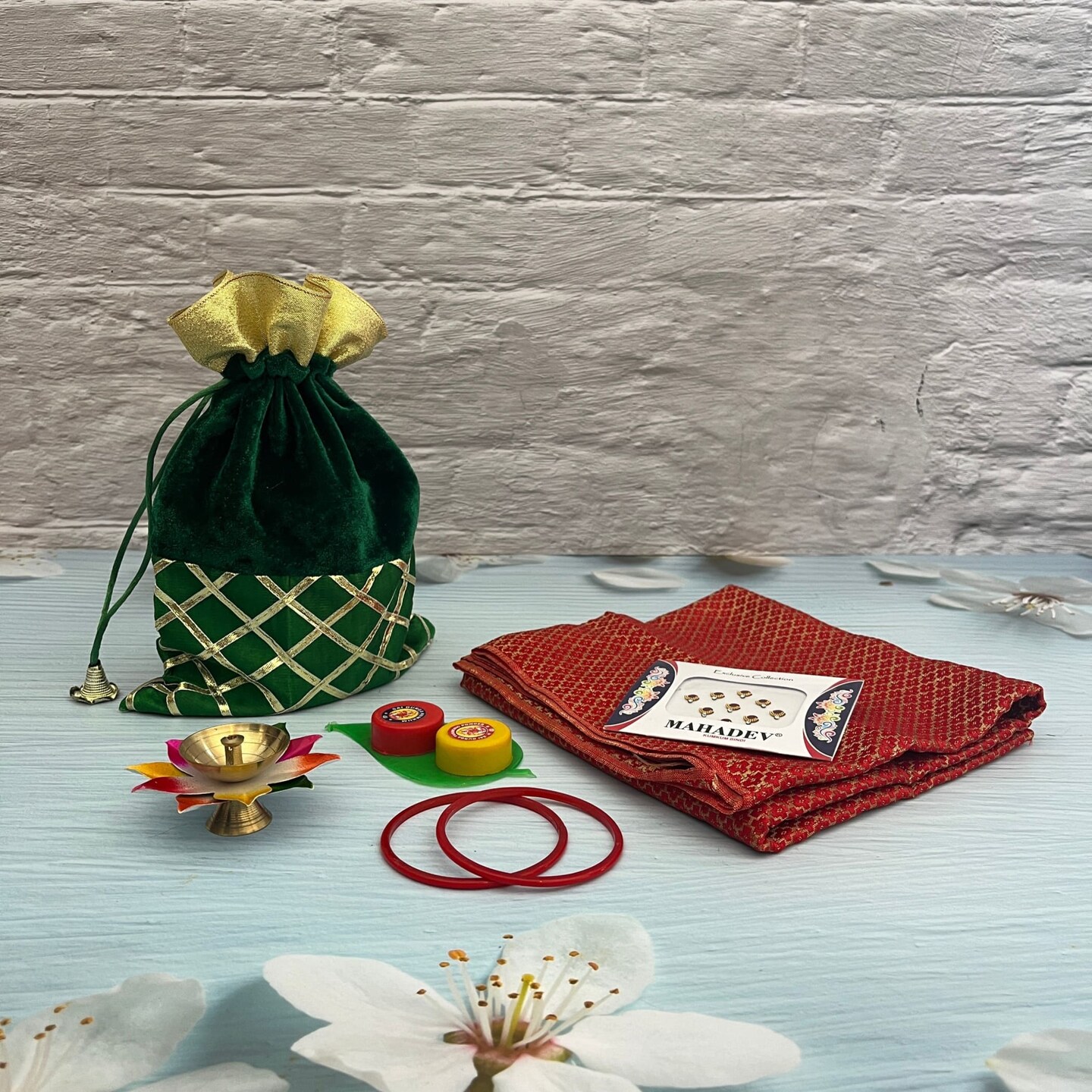 Varalakshmi Vratham Gift Hamper Navaratri Vratha Hindu Religious Teej Karva Chauth Sankranti Pooja Housewarming Return Gifts - Potli Bags Haldi Kumkum Holder Blouse Piece Diya Bindi Bangles