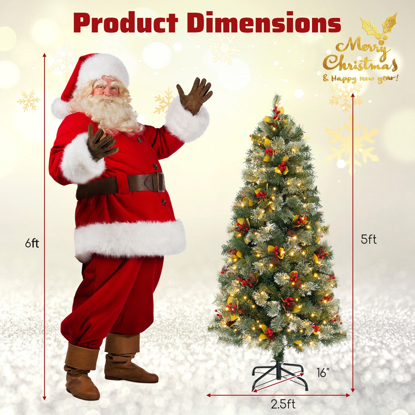 Pre-Lit Artificial Christmas Tree with PVC and Pine Needles