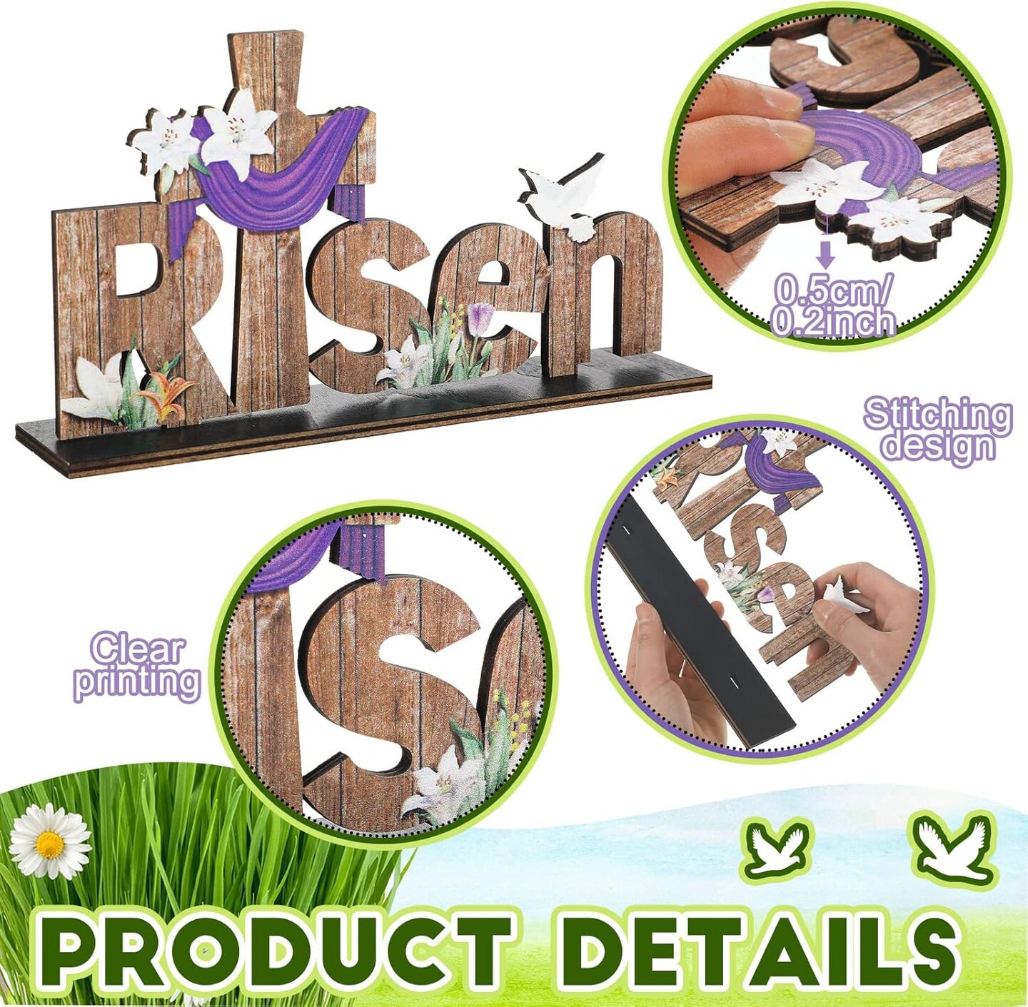 3 Pcs Easter Table Decor He is Risen Tabletop Decorations He Lives Wooden Signs Religious Jesus Cross Rustic Table Centerpiece for Easter Party Home Dinner Spring Decor