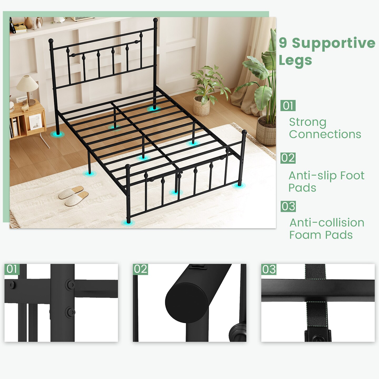 Heavy-duty Metal Bed Frame with Headboard