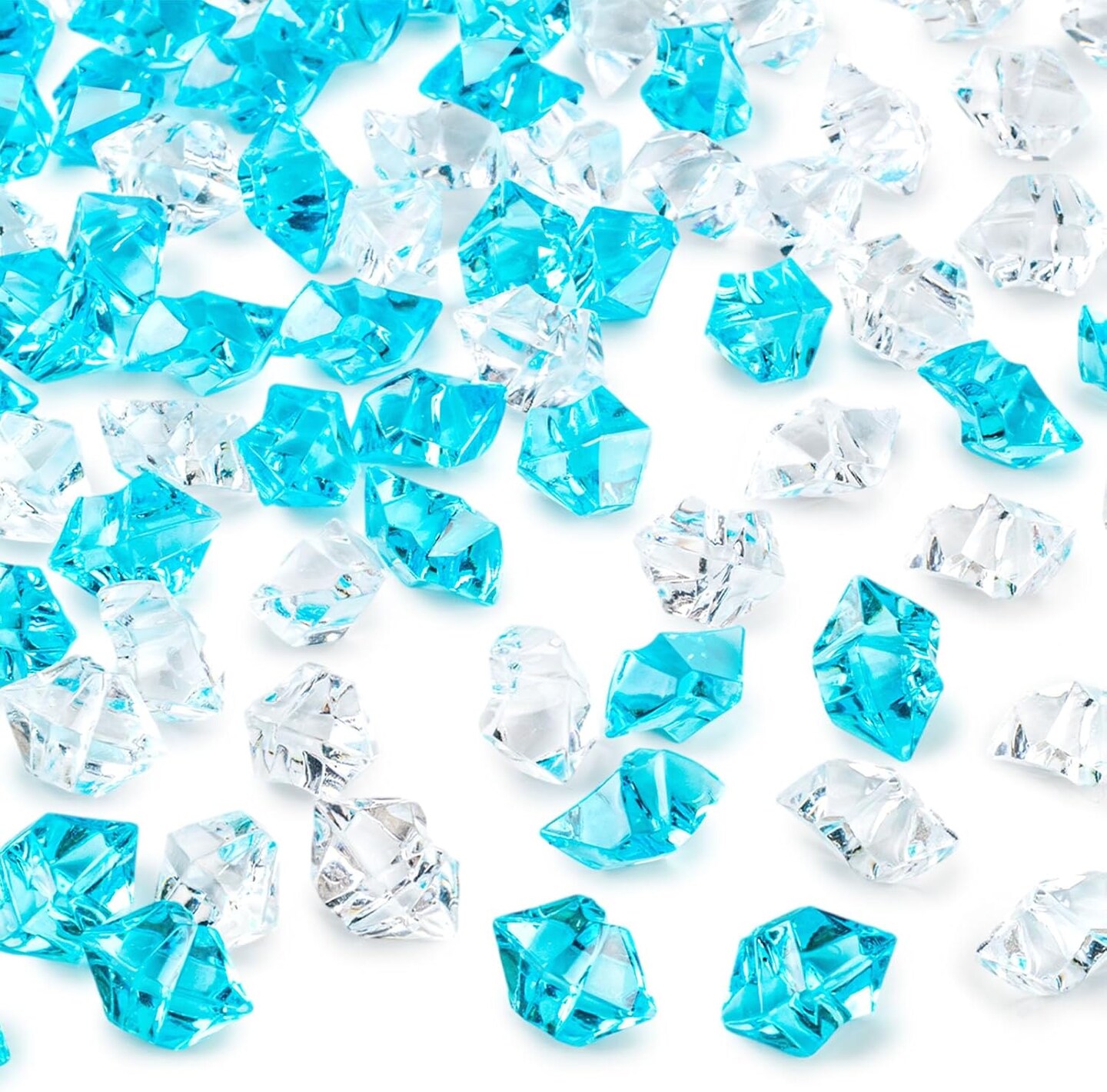 Blue and White Fake Ice Rocks, 150 PCS Acrylic Decorative Ice Clear Ice Rock Diamond Crystals Gems