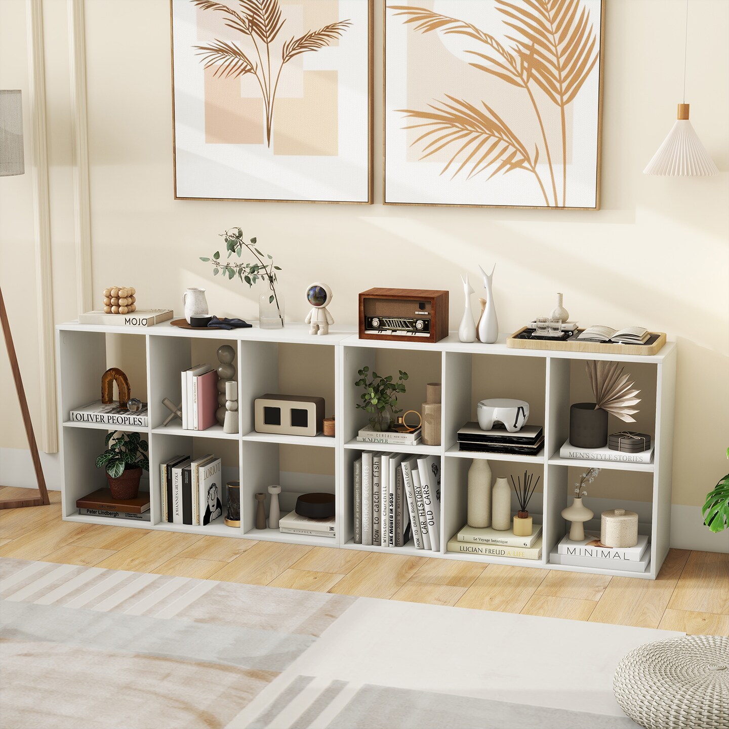 White 6 Storage Cube Bookshelf with Back Guardrail Perfect Addition for Any Room