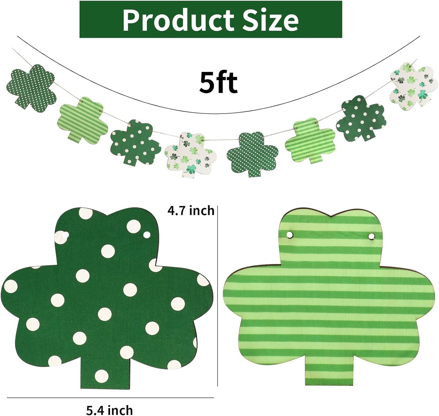 St Patricks Day Decorations-Wooden Shamrock Garland for St. Patrick&#x27;s Day Decor-Reusable