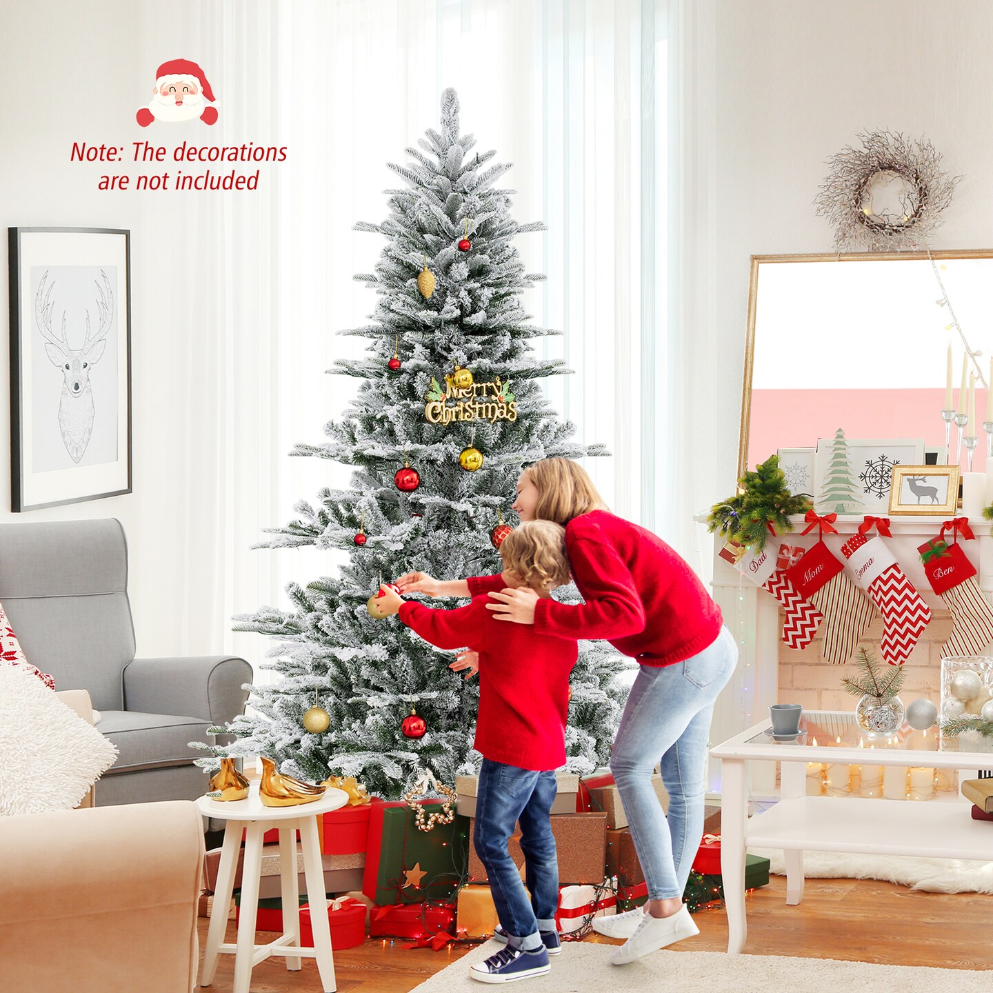 Snow Flocked Artificial Christmas Tree with Cool White LED Lights