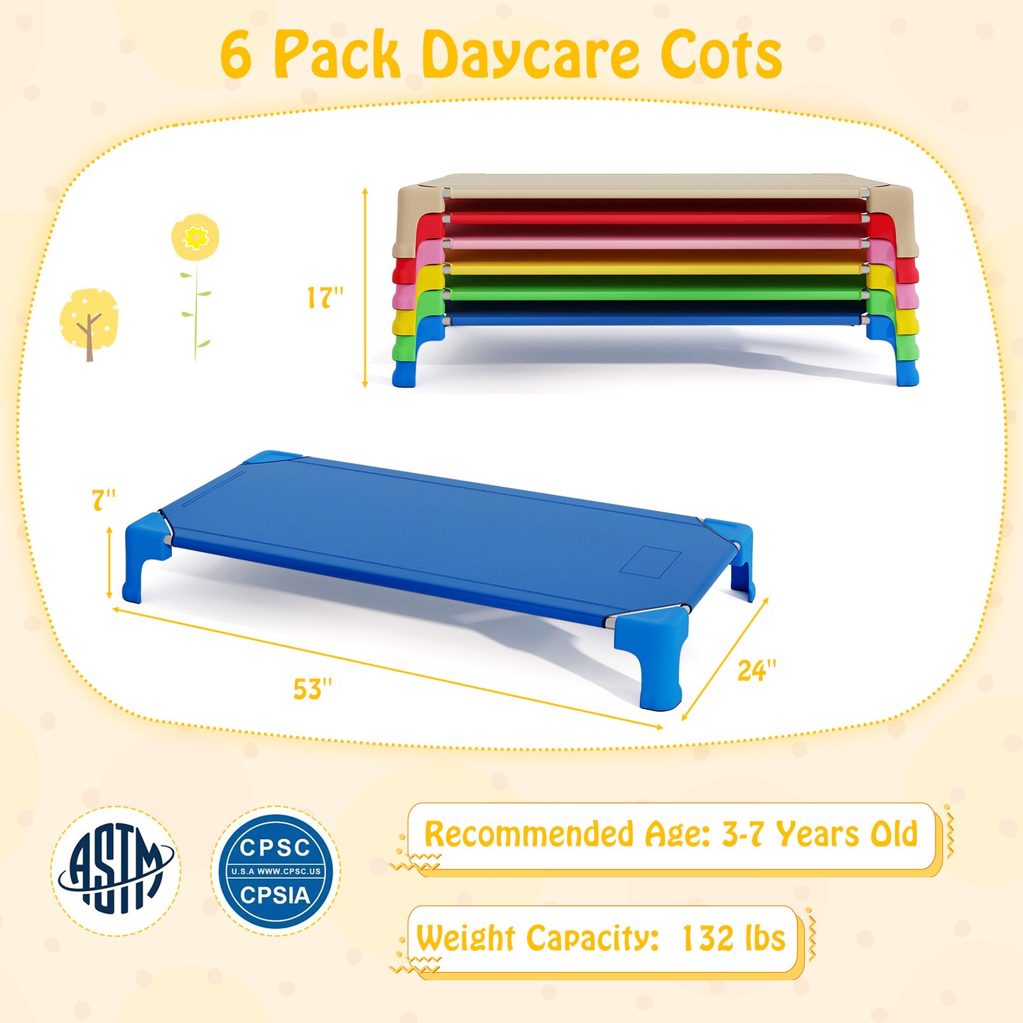 Metal PP Oxford Fabric Stacked Nap Cots for Kids with Easy Setup and Space-Saving Design