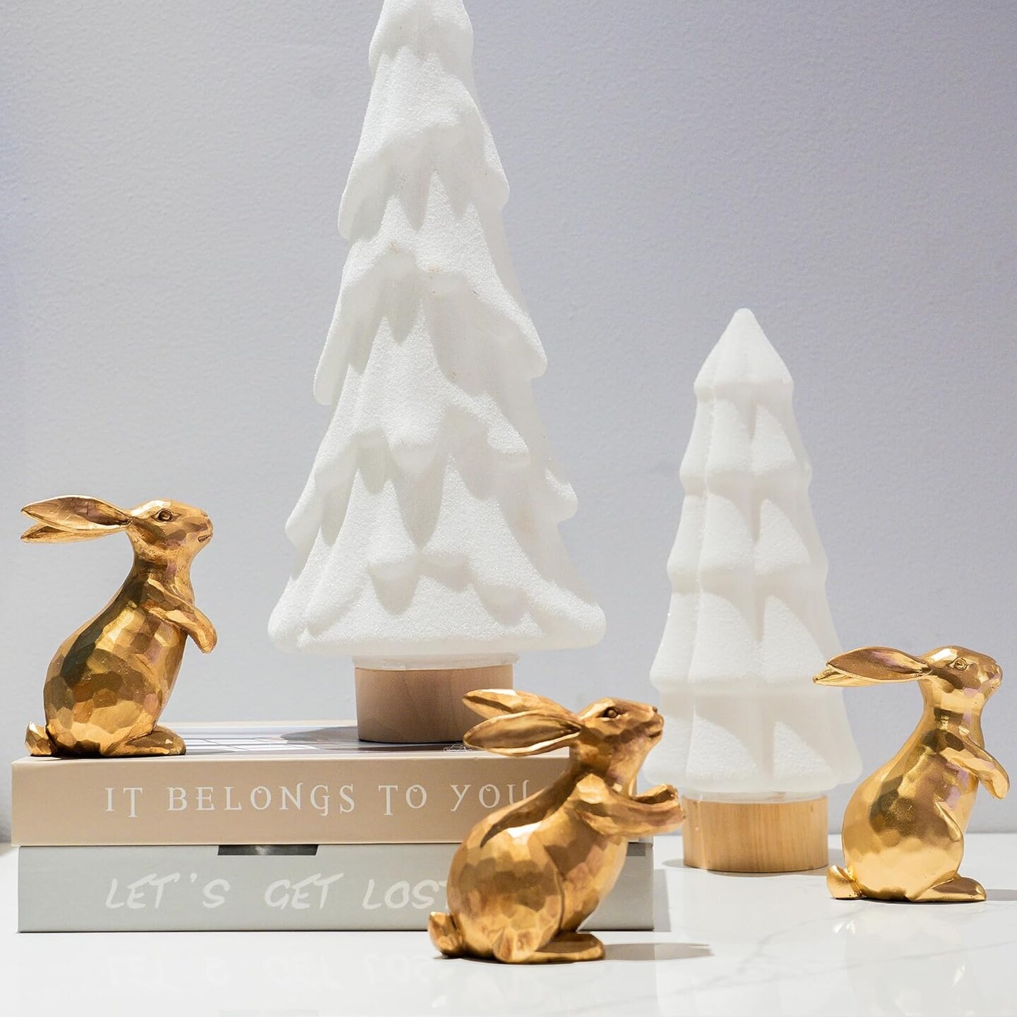 Resin Vintage Gold Bunny Decor Rabbit Figurines, Small Easter Bunny Figurine Set of 3