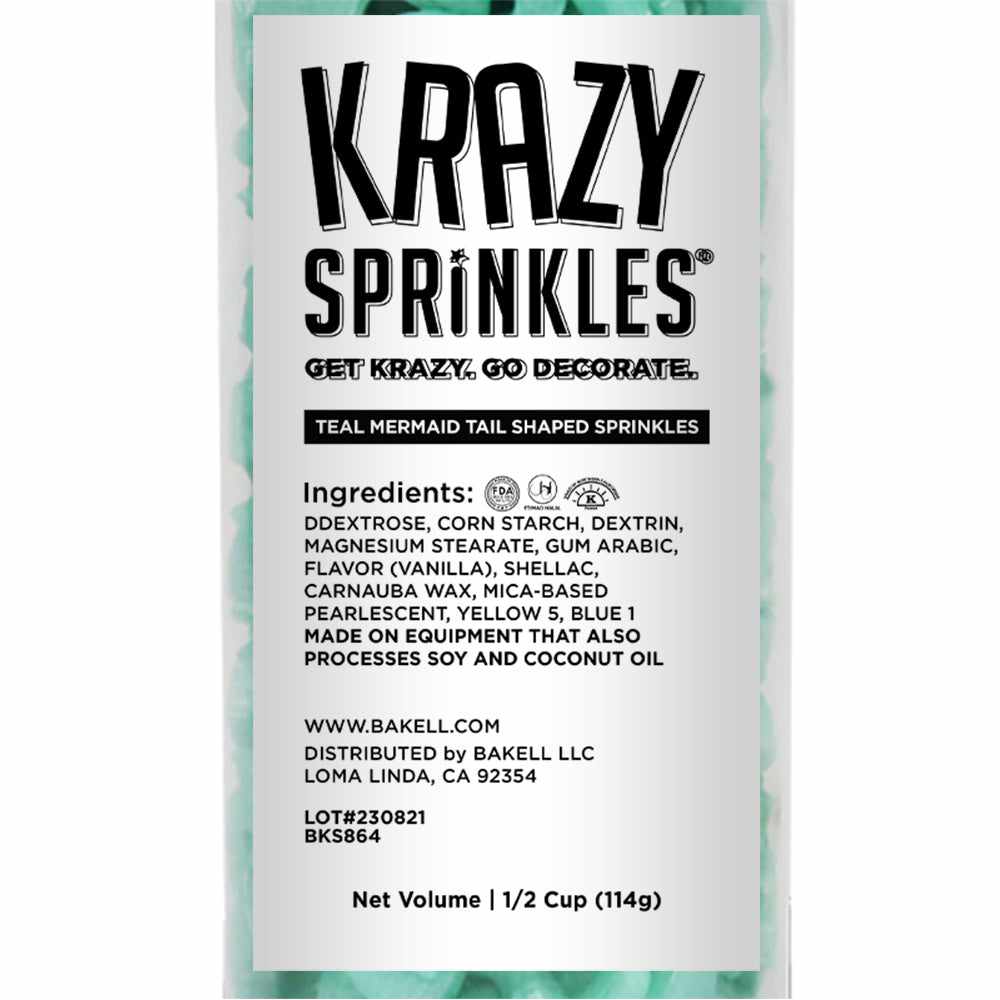Krazy Sprinkles - Teal Mermaid Tails (1/2 Cup, 1x Jar) for Cakes, Ice Cream &#x26; Cookies
