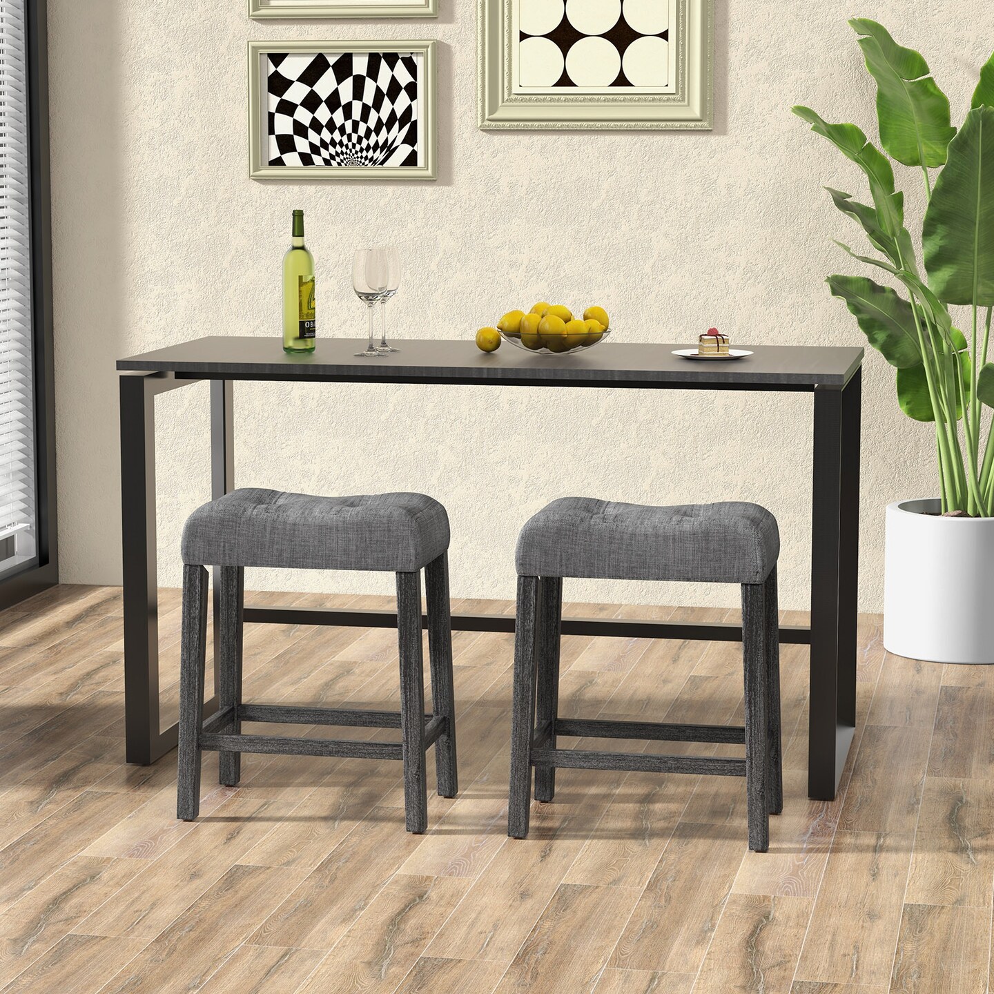 24 Inch Set of 2 Saddle Bar Stools with Padded Seat-Grey