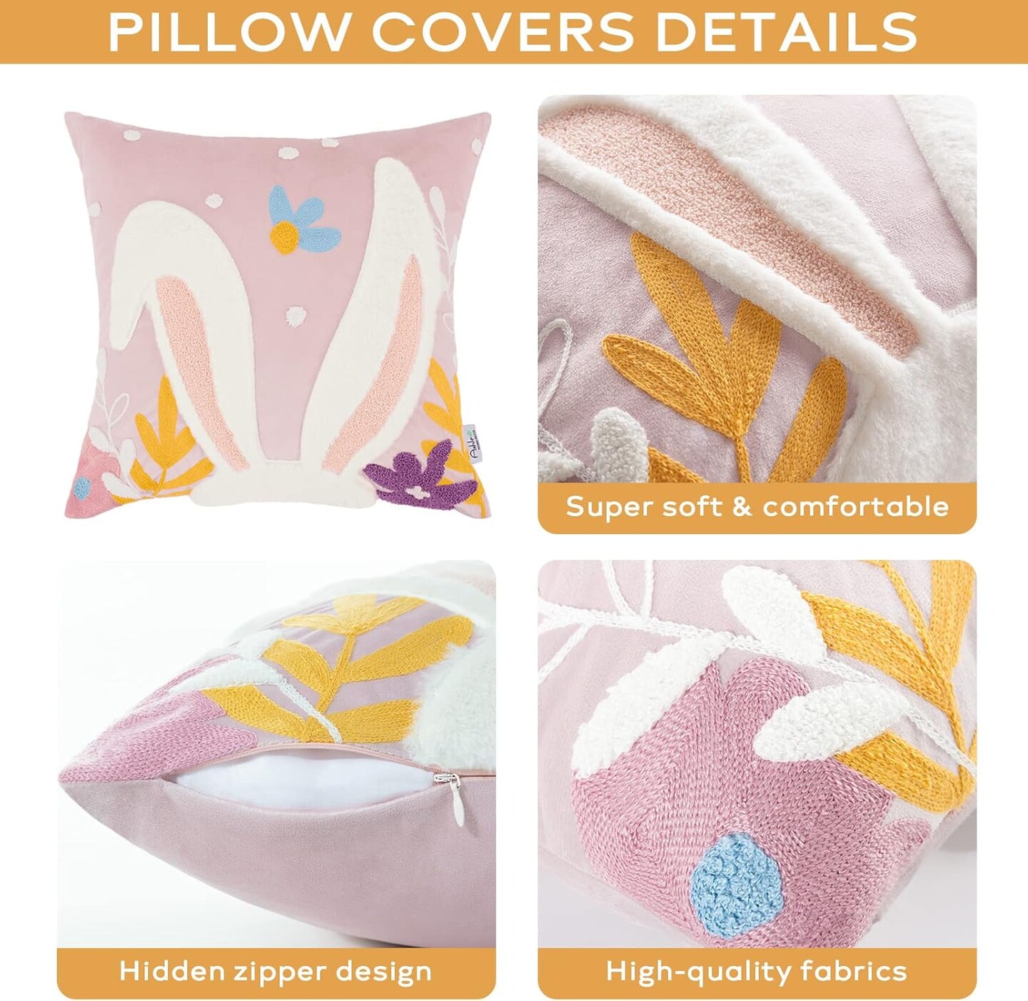 Easter Bunny Pillow, Easter Decorations Pillow Covers, Rabbit Pillow Covers, Pink 18X18 in Pillow Cover