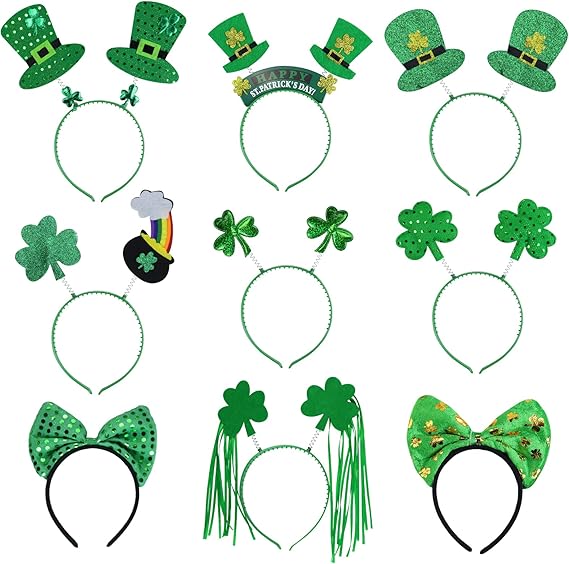 9PCS St Patricks Day Headband,St.Patrick'S Day Green Shamrock Clover Headband for Women Girls Hair Accessories Headwear