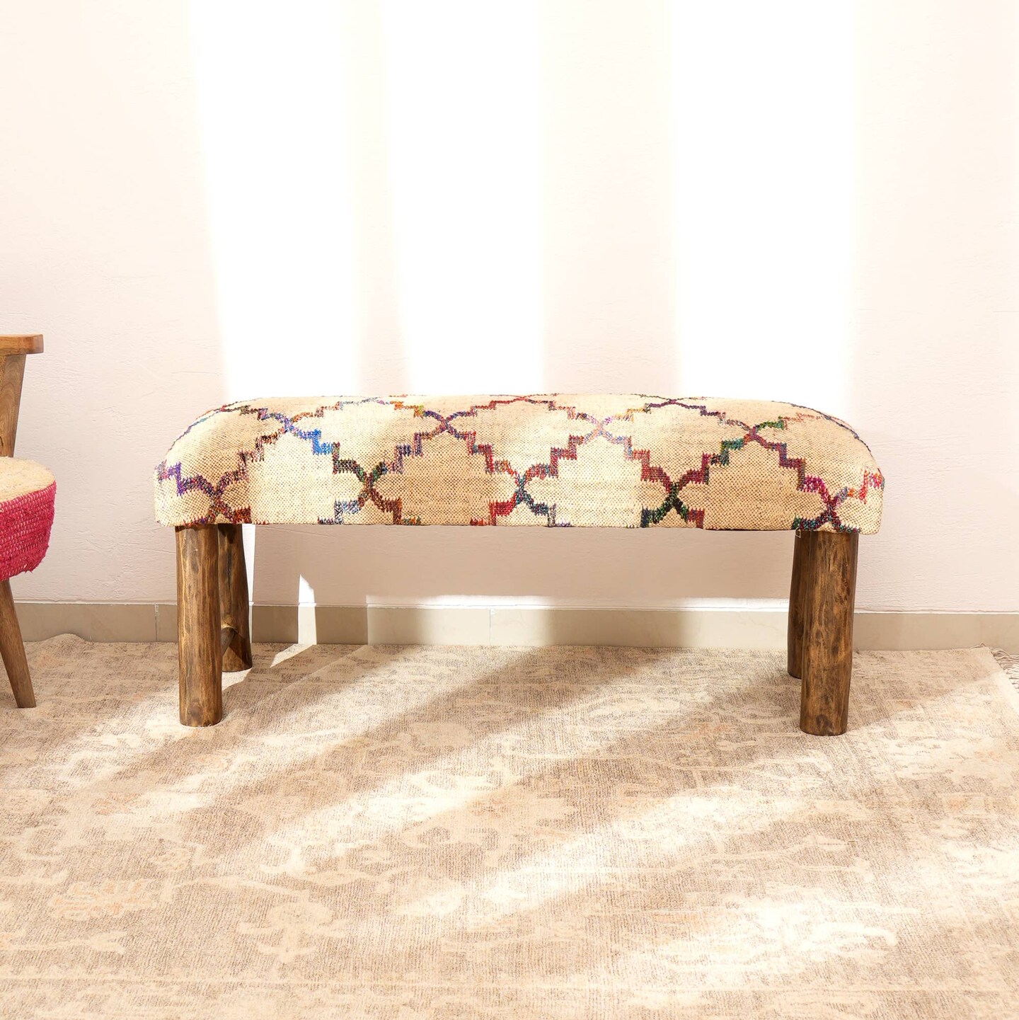 Decorative Jute Fabric Upholstered Multicolor Bench - 45 X 14 X 18&#x22;