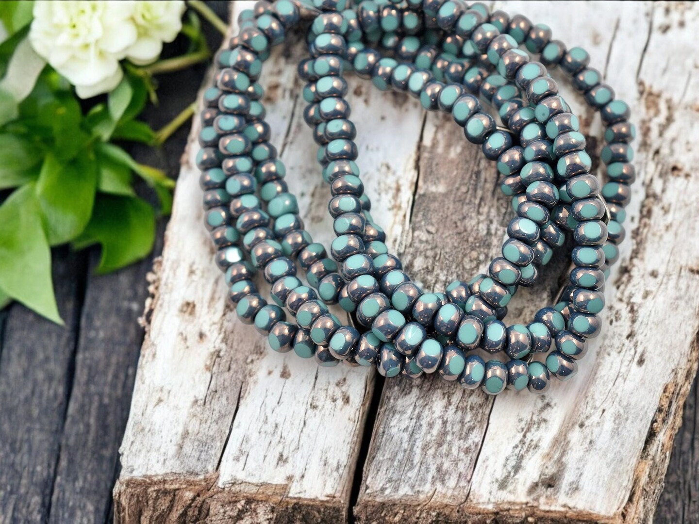*50* 4x3mm Purple Bronze Washed Opaque Turquoise Trica Beads