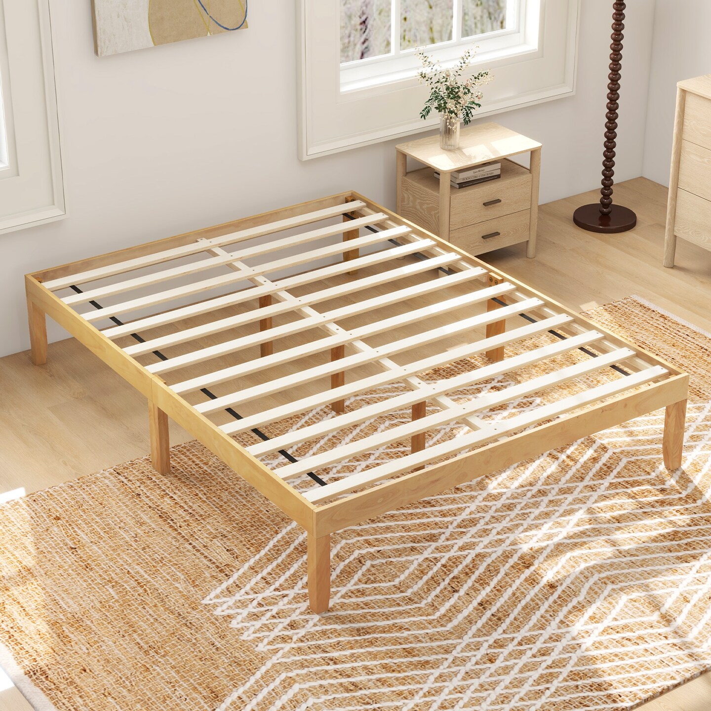 Full Size Bed Frame with Wooden Slats Support and Rubber Wood Legs Perfect for Dorm Room