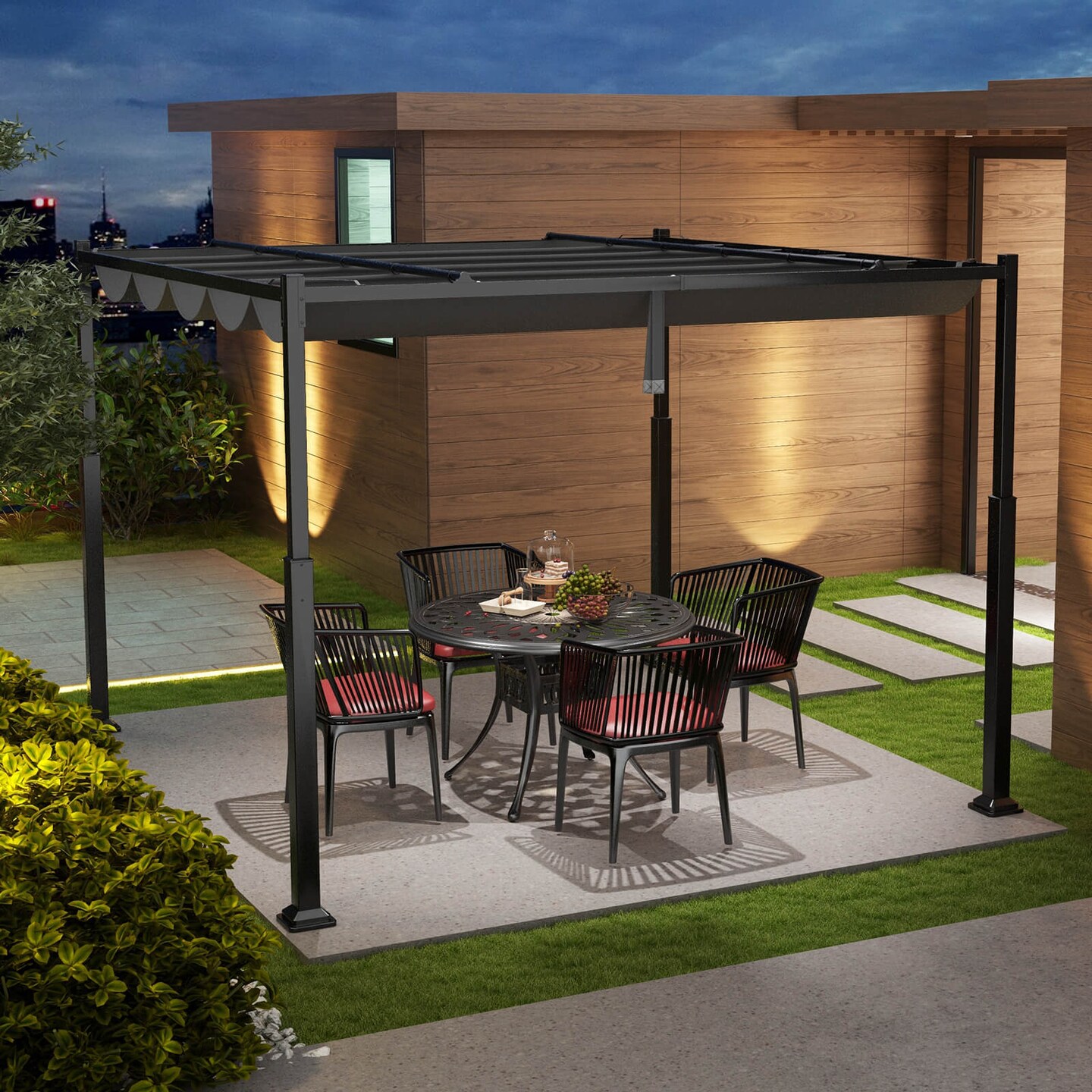 Costway 10&#x27; x 10&#x27; Outdoor Pergola with Retractable Canopy Heavy-Duty Metal Columns
