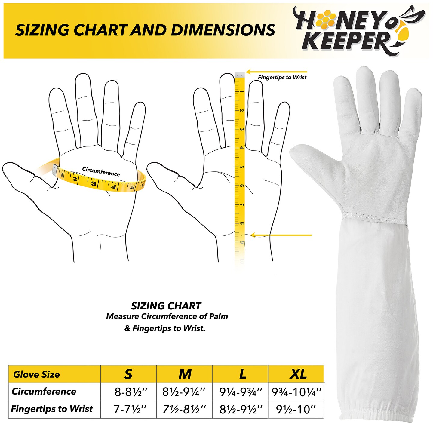 Honey Keeper Beekeeping Gloves - Goatskin Leather with Canvas Sleeve and Elastic Cuff