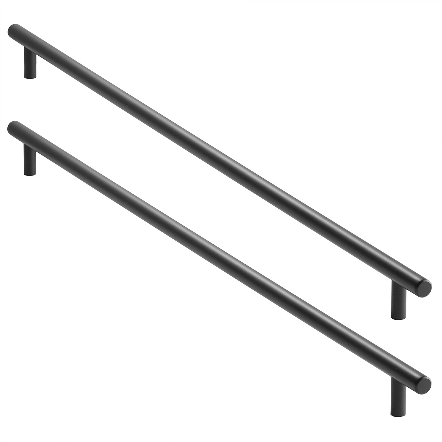 Cauldham Solid Stainless Steel Euro Cabinet Pull Matte Black (21-5/8&#x22; Hole Centers) - 2 Pack