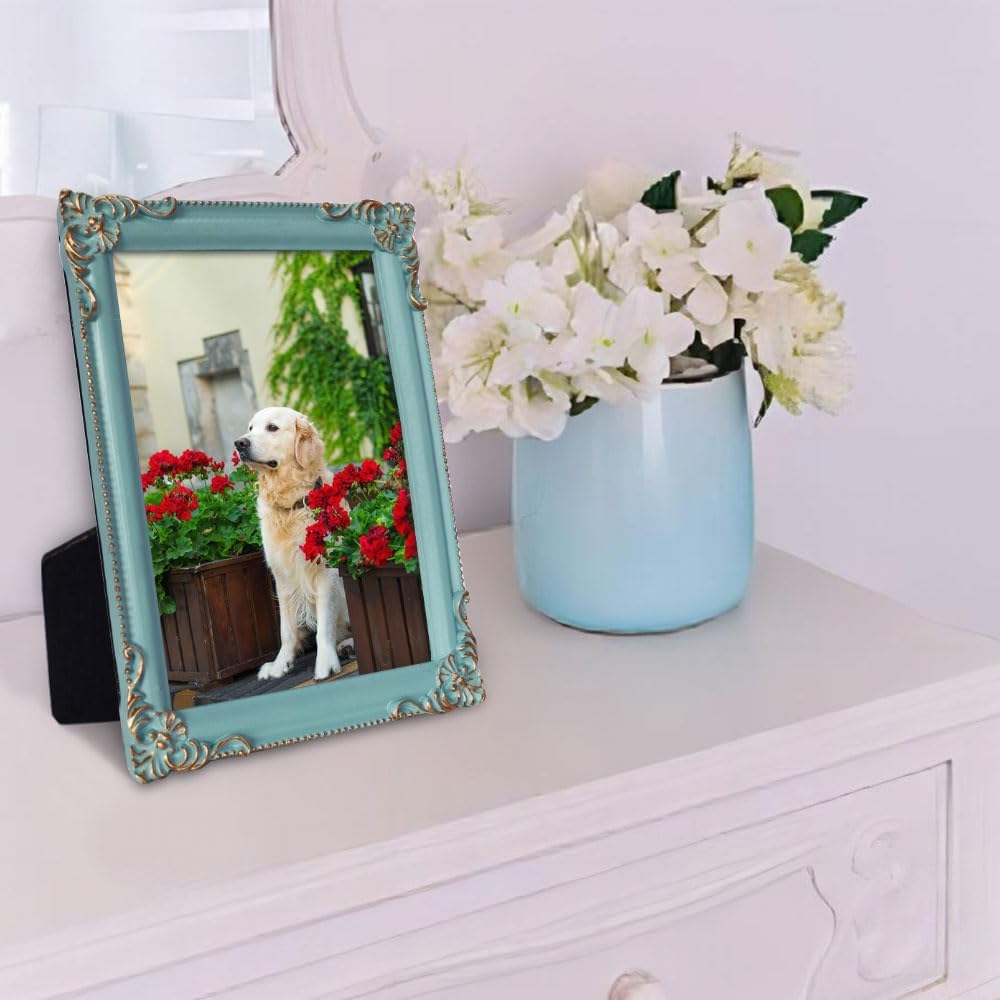 Picture Frame 5&#x22;x7&#x22; Photo Frame Light Blue Frame with Gold Edge(Light Blue)5&#x22;L x 7&#x22;W