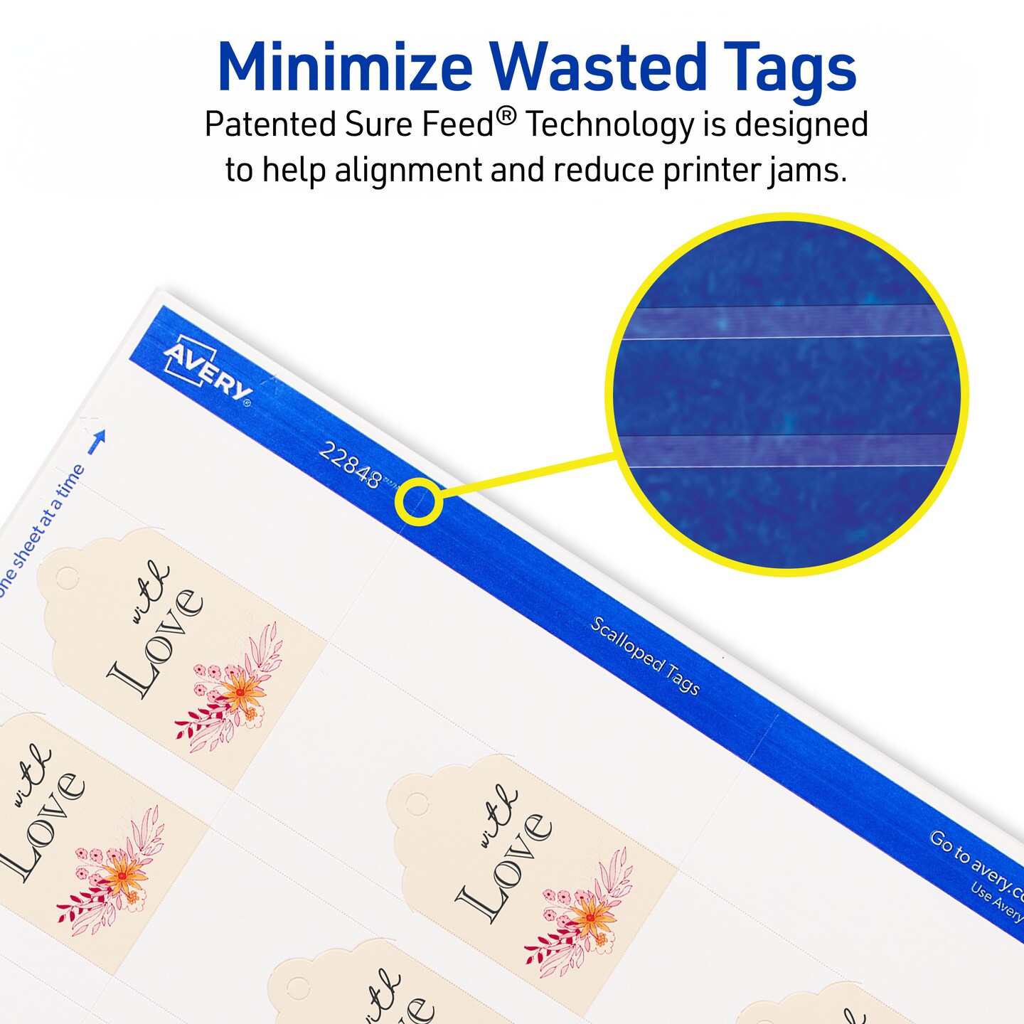 Avery Scalloped Printable Tags with Sure Feed, 2" x 1.25", White, 180 Customizable Tags with Strings, Great for Branding, Gift Tags, Price Tags, and More (22848)