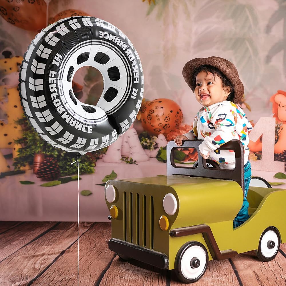 30 Inch Black Car Wheel Tire Party Balloons, Classic Large Racing Car Hot Wheels Mylar Foil Balloon For Men and Boys Racetrack Car