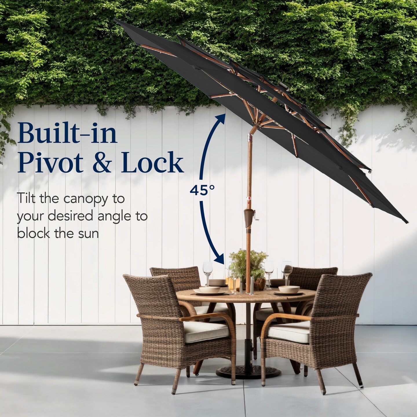 Best Choice Products Woodgrain Pattern 10ft 3-Tier Solar Patio Umbrella w/ 24 LED Lights, Tilt