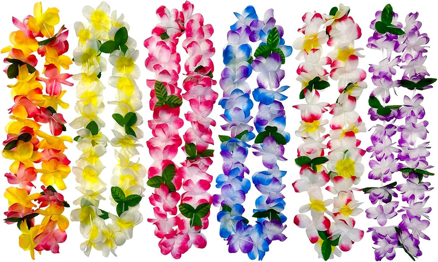 6 Counts Summer Garland Hawaiian Leis Bulk,leis for luau party,hawaiian leis for adults,beach party favors for adults,Summer Beach Vacation,Theme Party Decorations