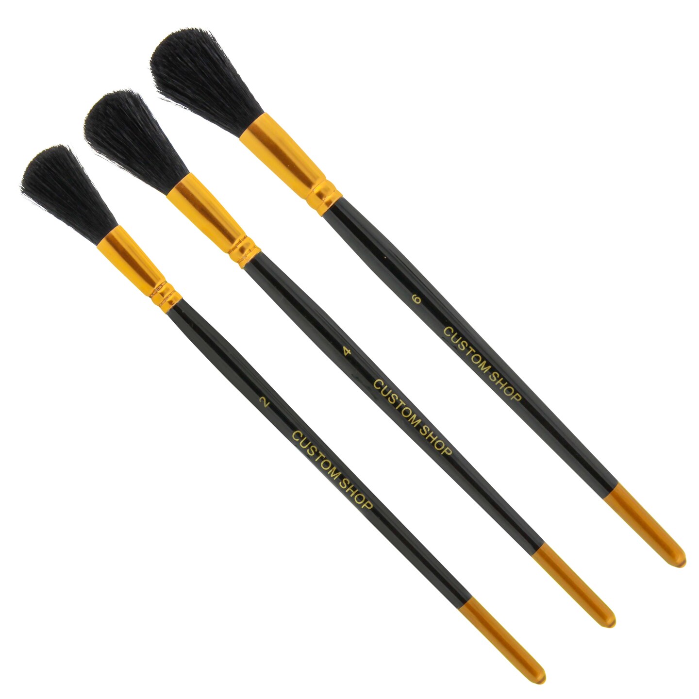 Guilders Mop Dusting Brush, Set of 3, Sizes 2, 4 &#x26; 6 - Professional Grade Black Goat Hair Oval Shaped Brushes with Wooden Handles - Dust Away Gold Leaf Guilding, Sign Lettering