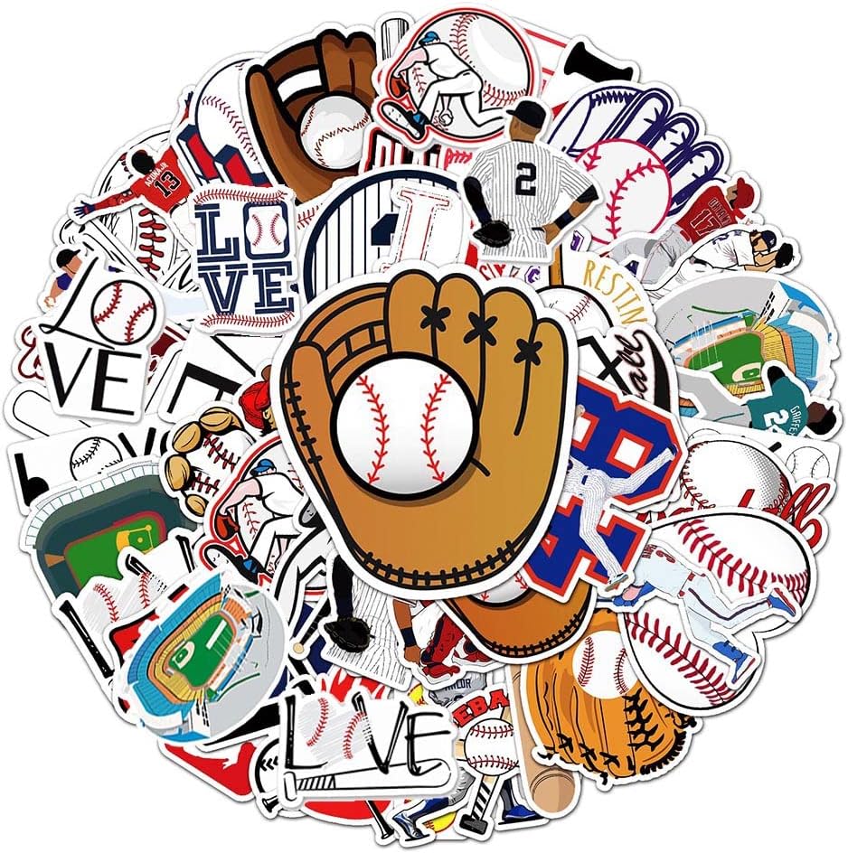 Baseball Game Stickers |50 Pcs Baseball Waterproof Vinyl Decals for Water Bottles Laptop Luggage Cup Computer Mobile Phone Skateboard Guitar Helmet Snowboard D&#xE9;cor
