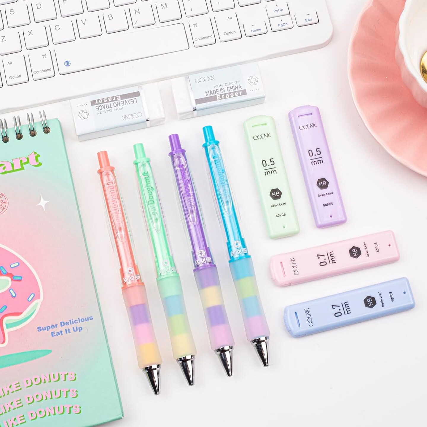 Mechanical Pencil Set with Lead and Erasers, 4 Drawing Mechanical Pencils 0.5 & 0.7mm, with 4 Tubes of HB Lead Refills and 2 Extra Erasers for School Office Writings