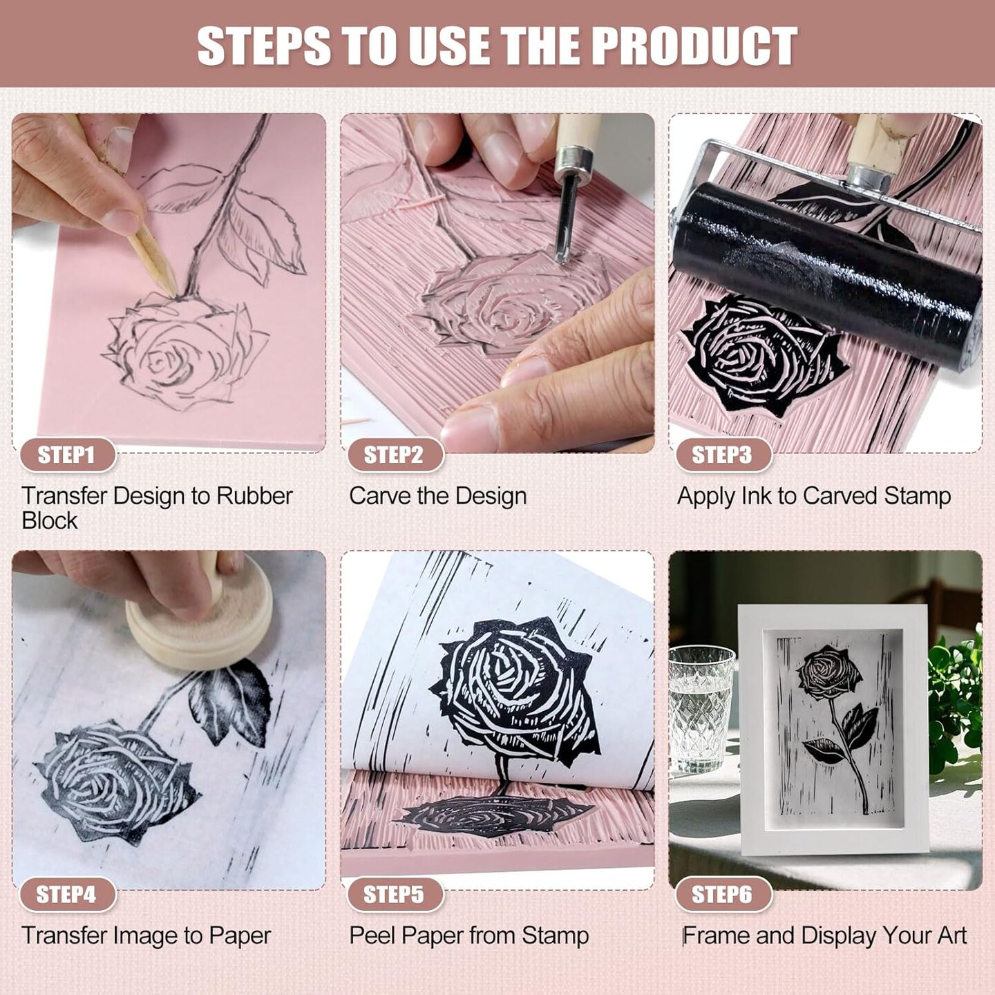 Linoleum Blocks for Printmaking Supplies - 6PCS 4&#x201D;x6&#x201D;Rubber Linocut Block Printing Kit for Stamp Carving, Soft Relief Printing Linoleum for DIY Crafts &#x26; Art Projects
