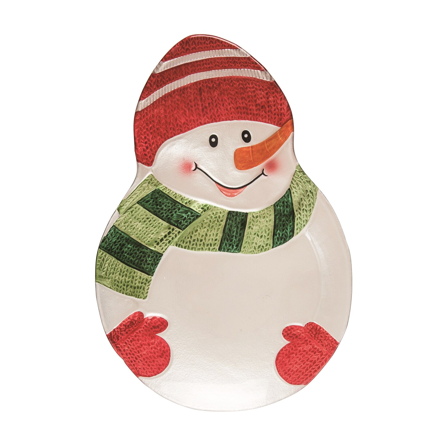 Transpac Multicolor Christmas Snowman Platter, 14.96" Fused Glass Serving Tray, Food Safe, Indoor Use, 1.18" Height, Perfect for Holiday Tabletop