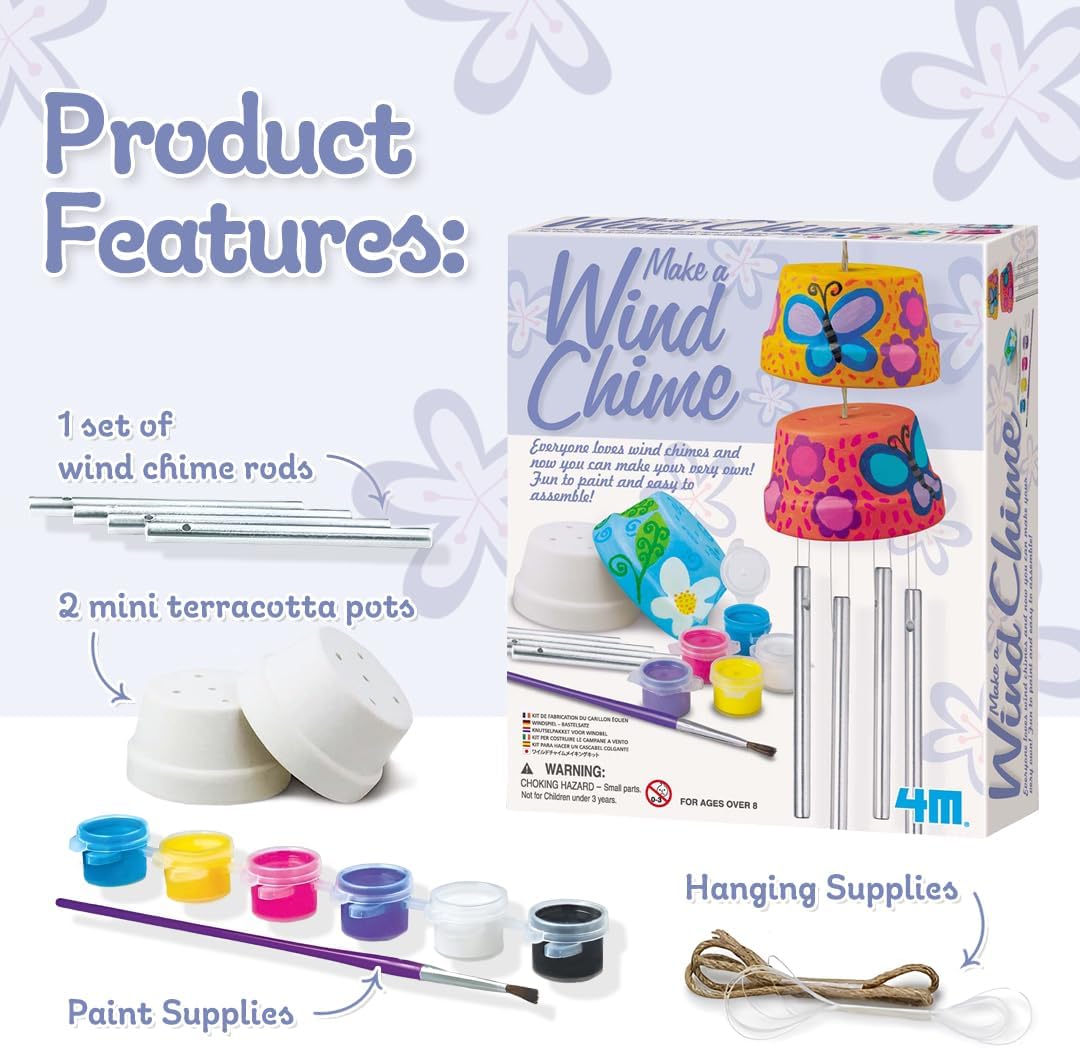 Summer 4M Make A Wind Chime Kit - Arts &#x26; Crafts Construct &#x26; Paint A Wind Powered Musical Chime DIY Gift for Kids, Boys &#x26; Girls