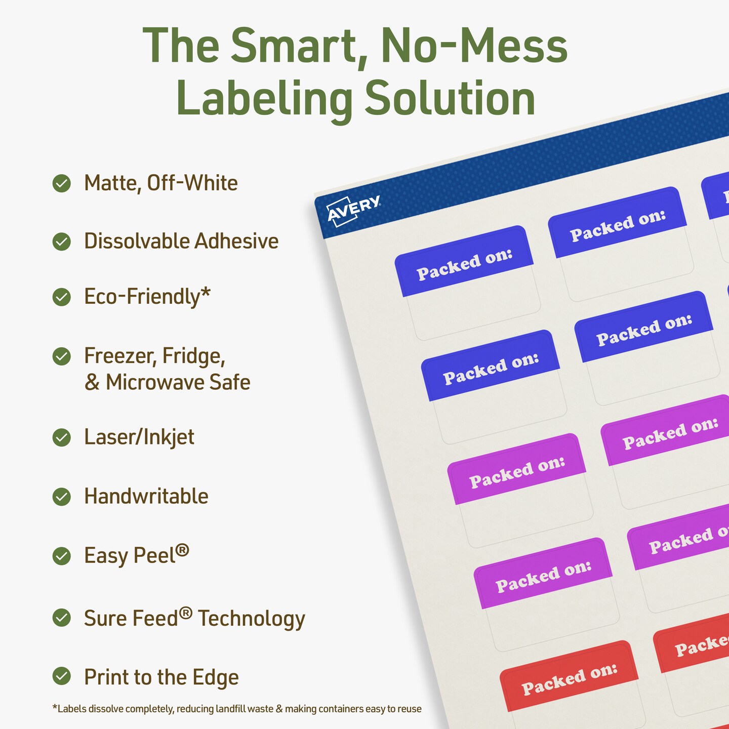 Avery Dissolvable Labels, 1&#x22; x 1.5&#x22; Rectangle