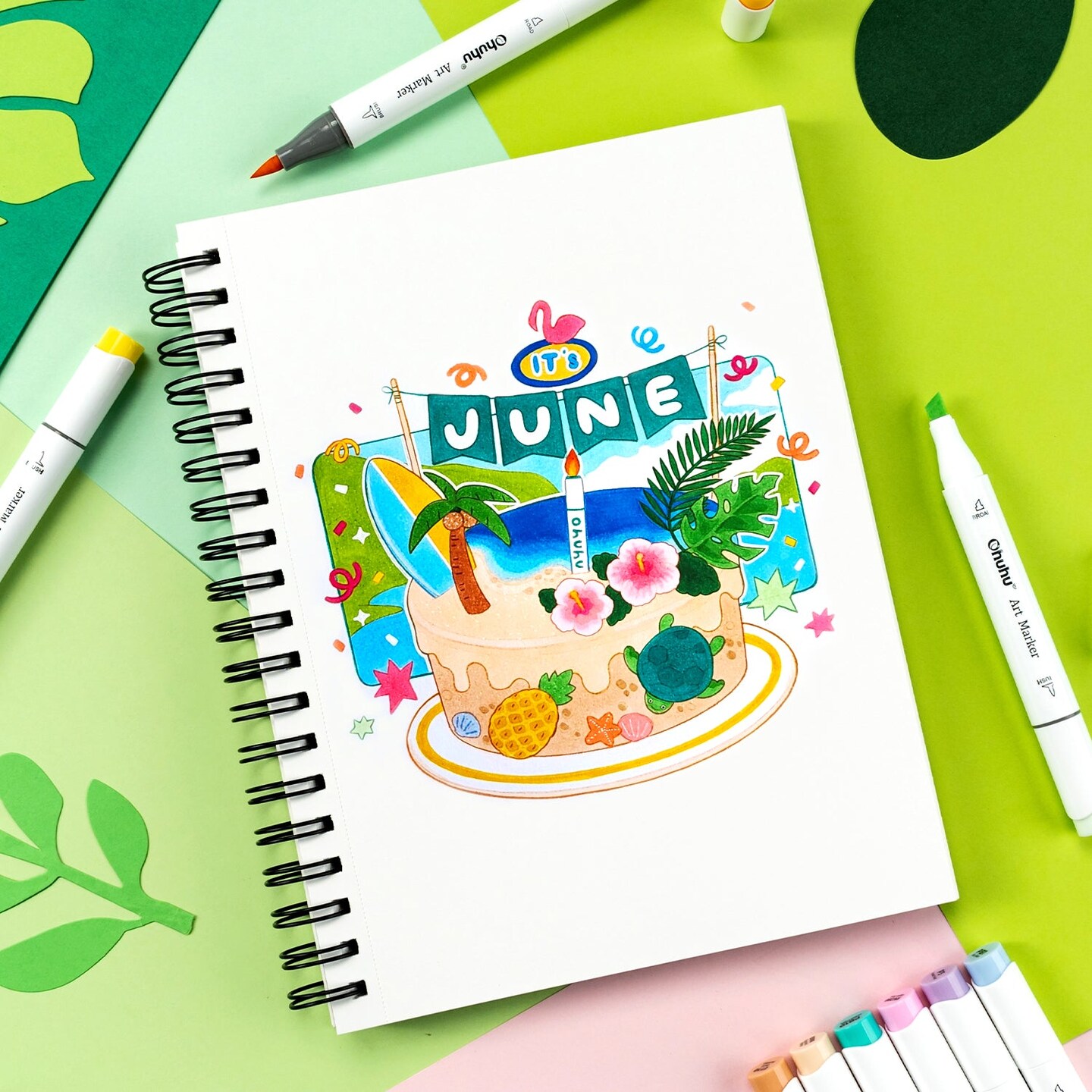 Ohuhu 6 Colors Dual Tips Alcohol Art Markers - Brush &#x26; Chisel- Honolulu of Ohuhu Markers - Basic/Pastel/Skin Tone Colors
