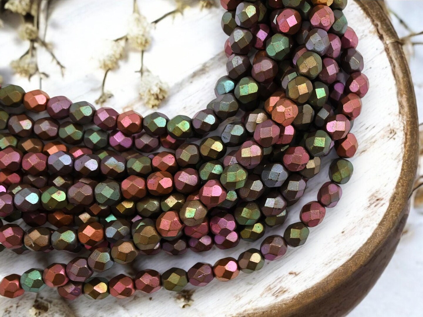 *25* 6mm Matte Metallic Iris Fire Polished Round Beads