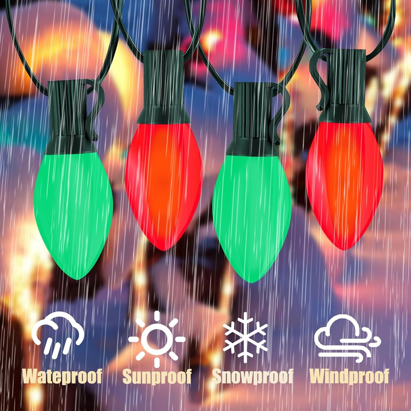 25Ft C7 LED Christmas Lights, Outdoor Christmas String Lights with C7 LED Red and Green Bulbs, Commercial Hanging Vintage Christmas Lights