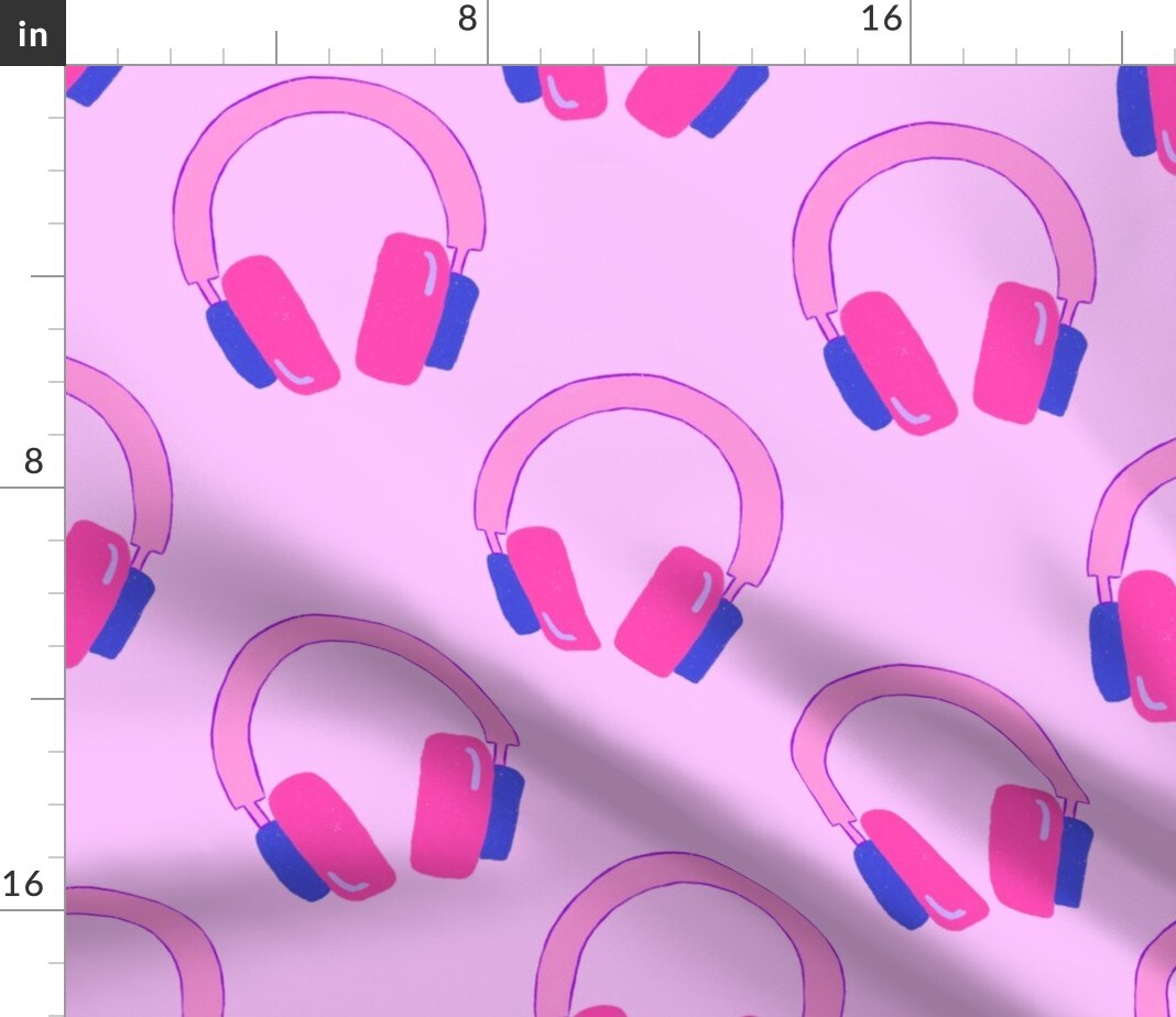 Disco Music Party Headphones Y2K Pink Custom Printed Fabric by Spoonflower Various Fabrics by the Yard or Fat Quarter