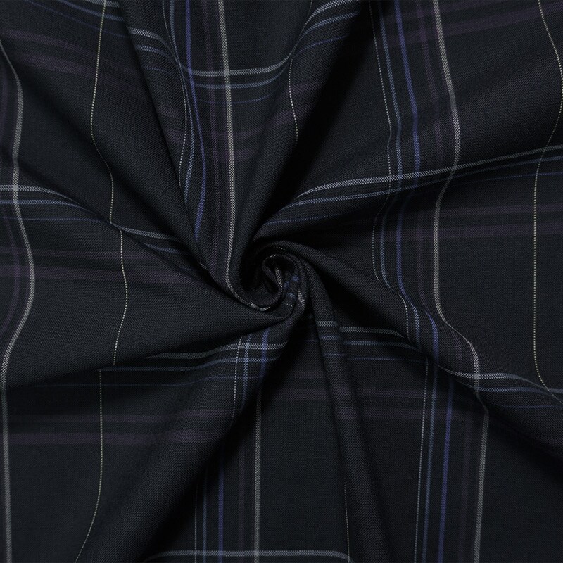 Deep Blue-Multi Poly Wool Plaid Woven Japanese Shirting Fabric By the Yard