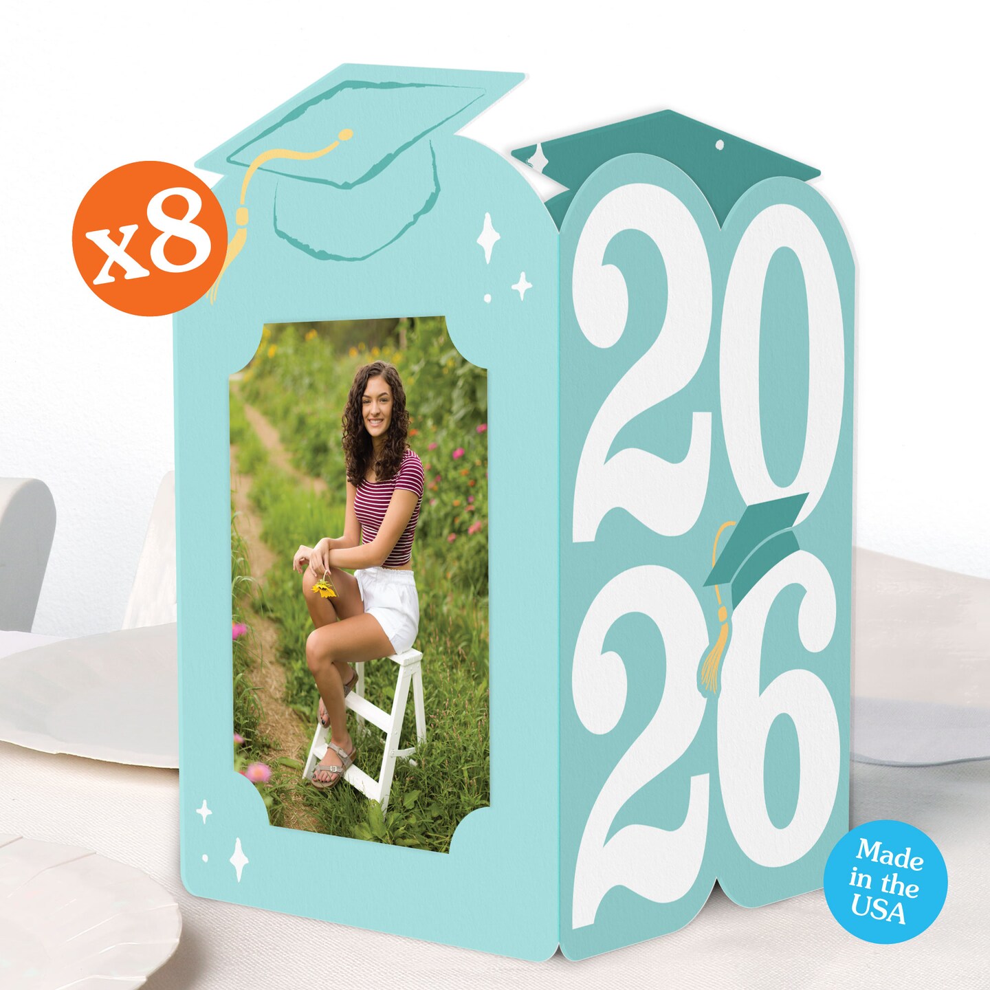 Big Dot of Happiness Mint Green 2026 Graduation Photo Holder Centerpieces, 4x6 Picture Display Box, Table Decoration for Light Green Grad Decor, 8 Ct