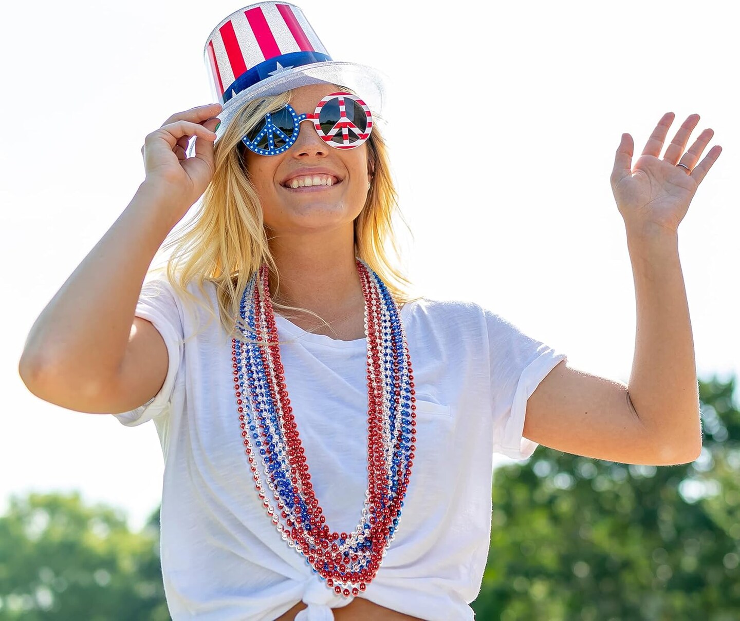 4th of July Necklace Accessories - 72PCS Independence Day Beads Party Favors, Round Red Blue Silver Beads