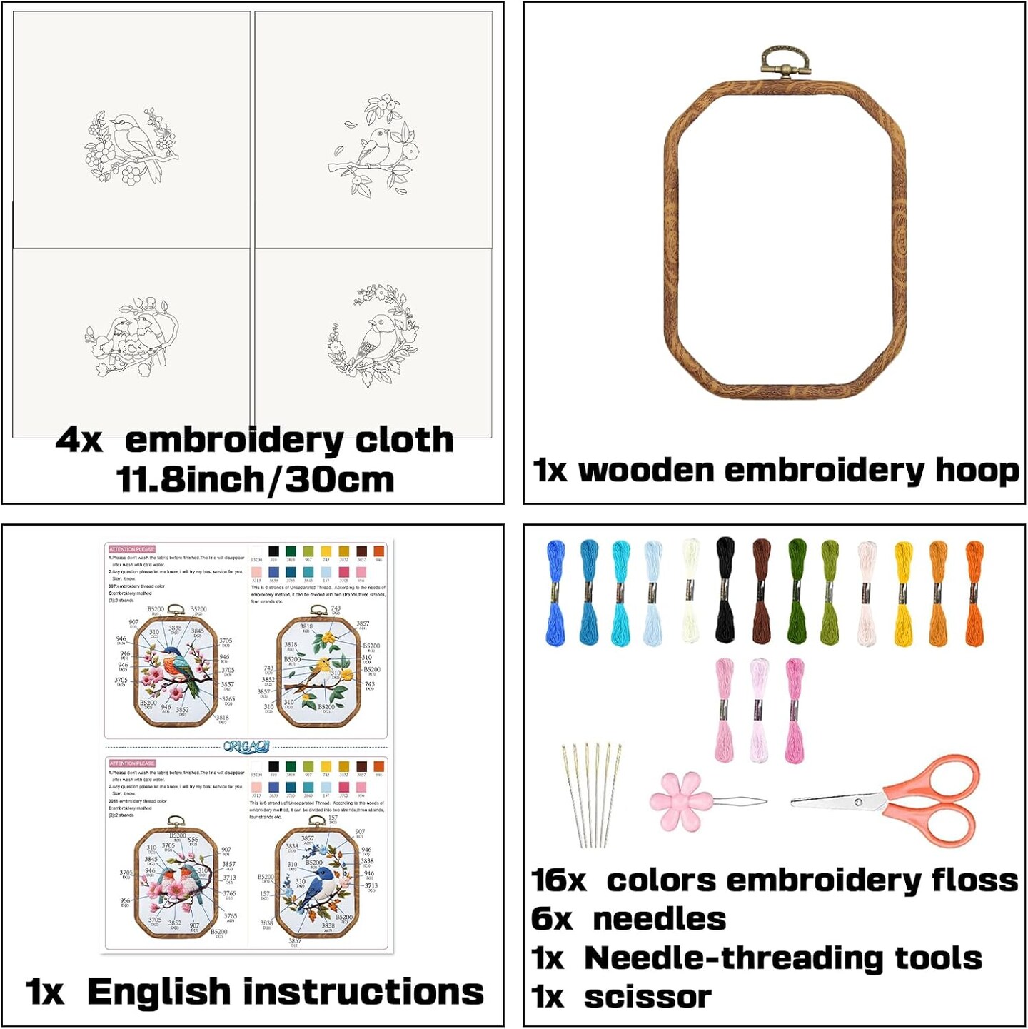 4 Set Embroidery Kit for Beginners Adults