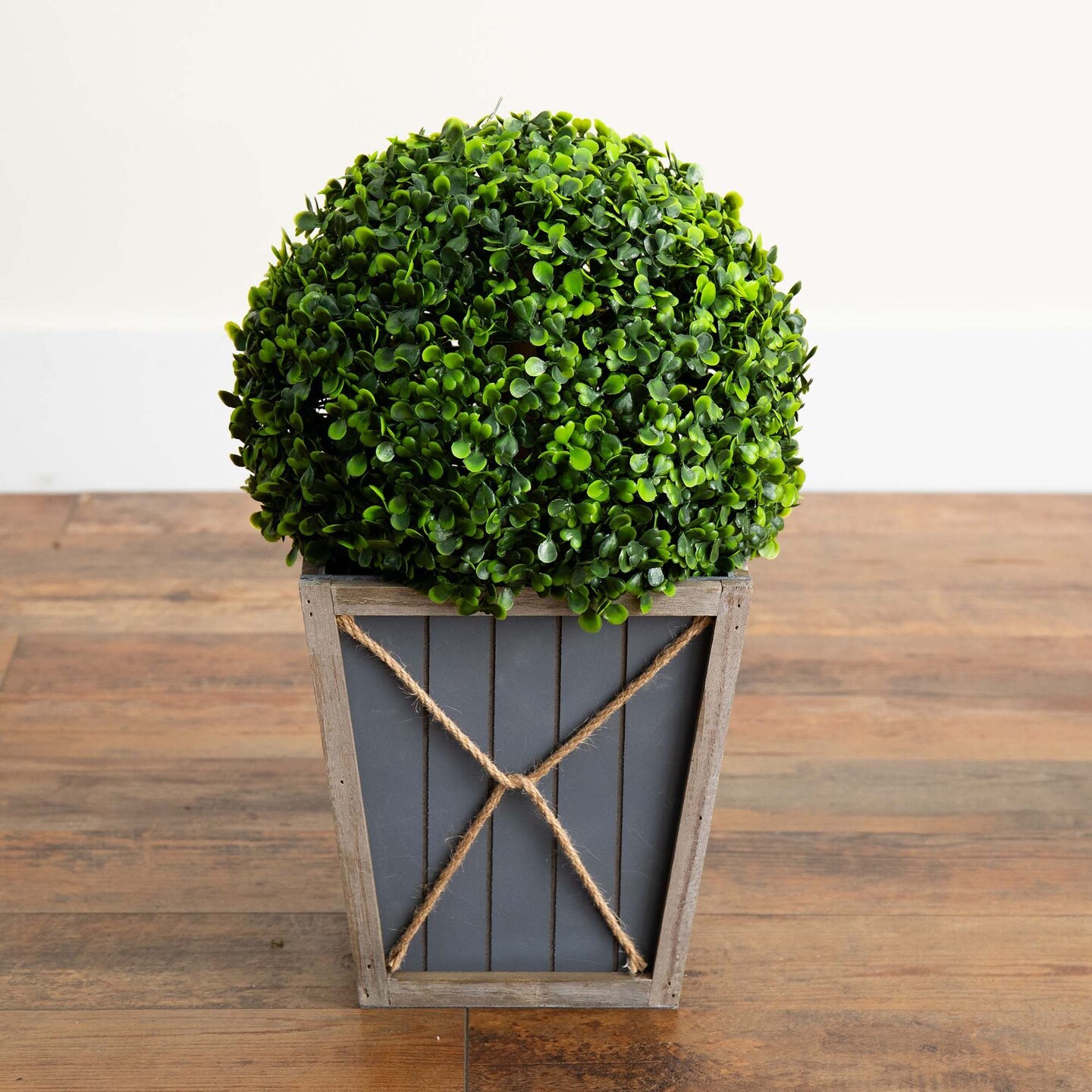 Nearly Natural Pre-Lit Boxwood Ball Topiary Outdoor Artificial Plant in Planter - 18&#x22;