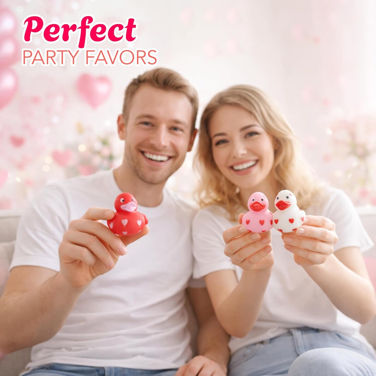 4E's Novelty 24 Pack Valentines Rubber Duck: 2" Mini Red Rubber Ducky with Heart