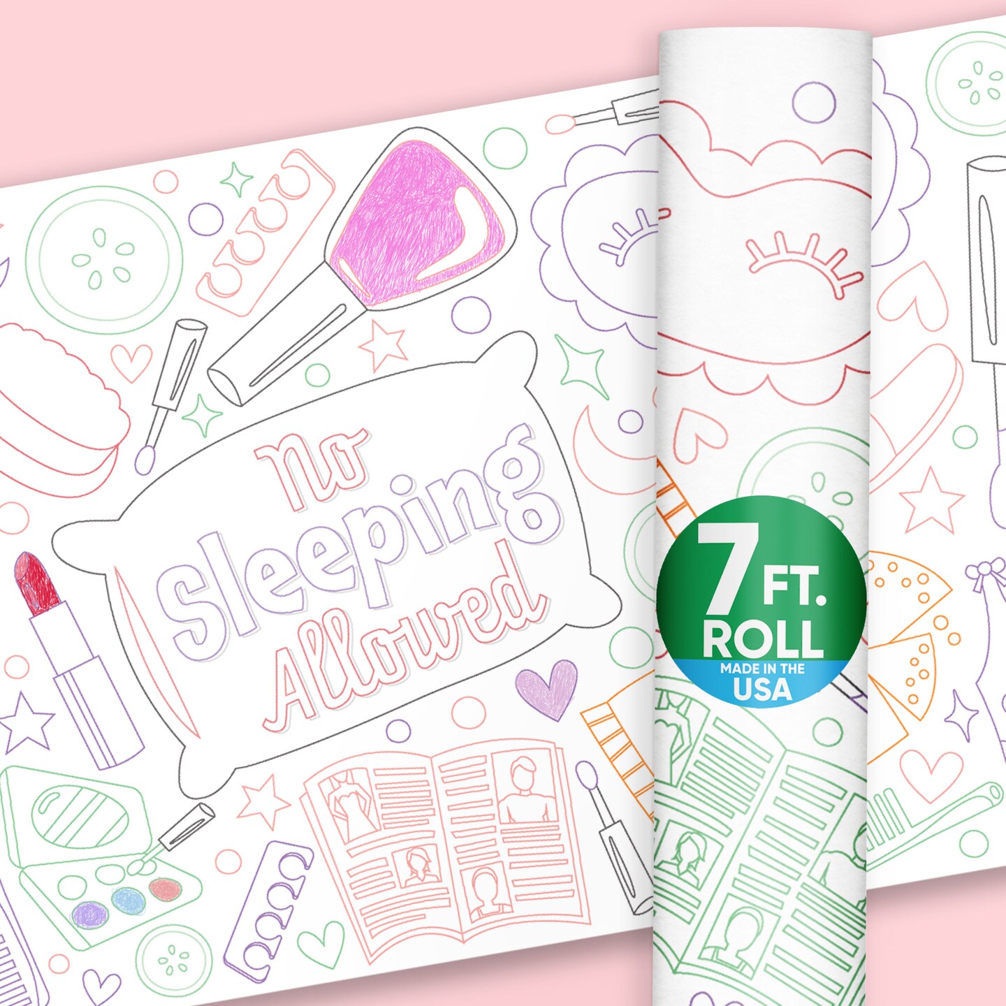 Big Dot of Happiness Pajama Slumber Party Coloring Table Runner, 7ft Long Sleepover Party Craft & Activity Table Runner, Giant Coloring Page - 1 Roll