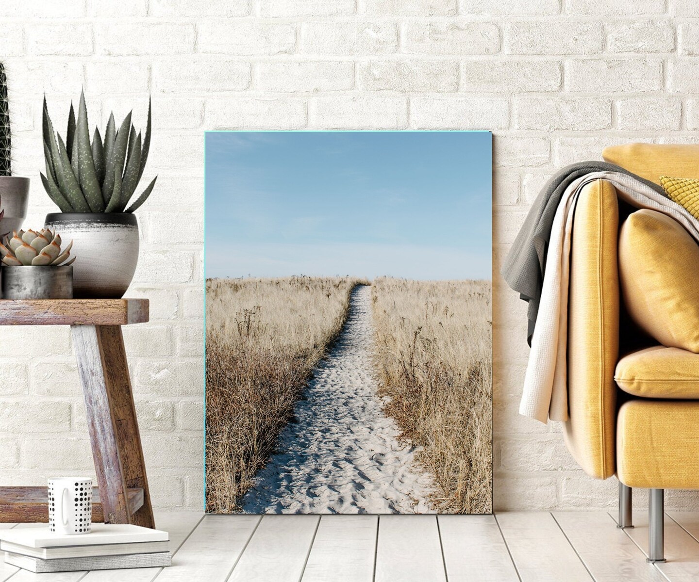 Landscape Ocean Beach Sand Walkway s Summer Beach Decor Classic Framed Canvas