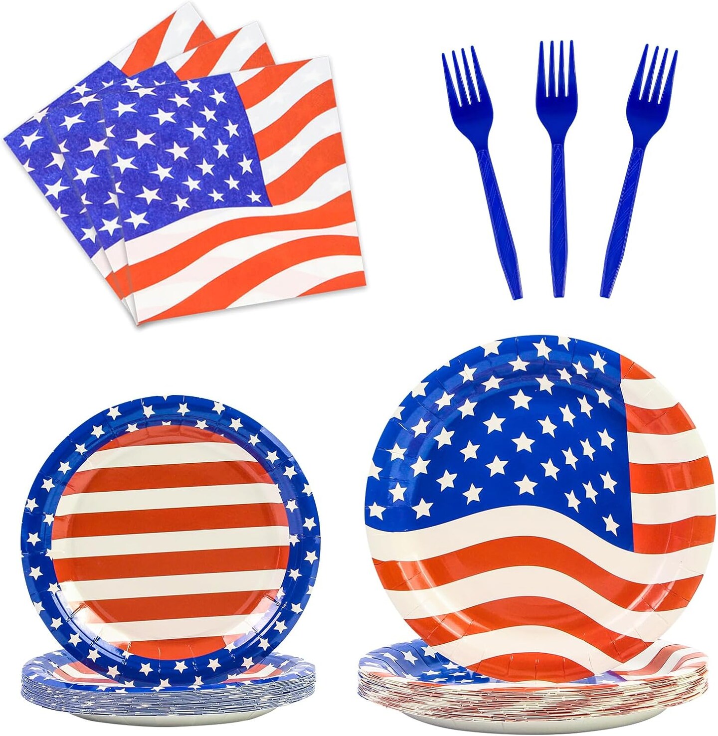 96PCS 4th of July Paper Plates and Napkins, American Flag Patriotic Party Supplies
