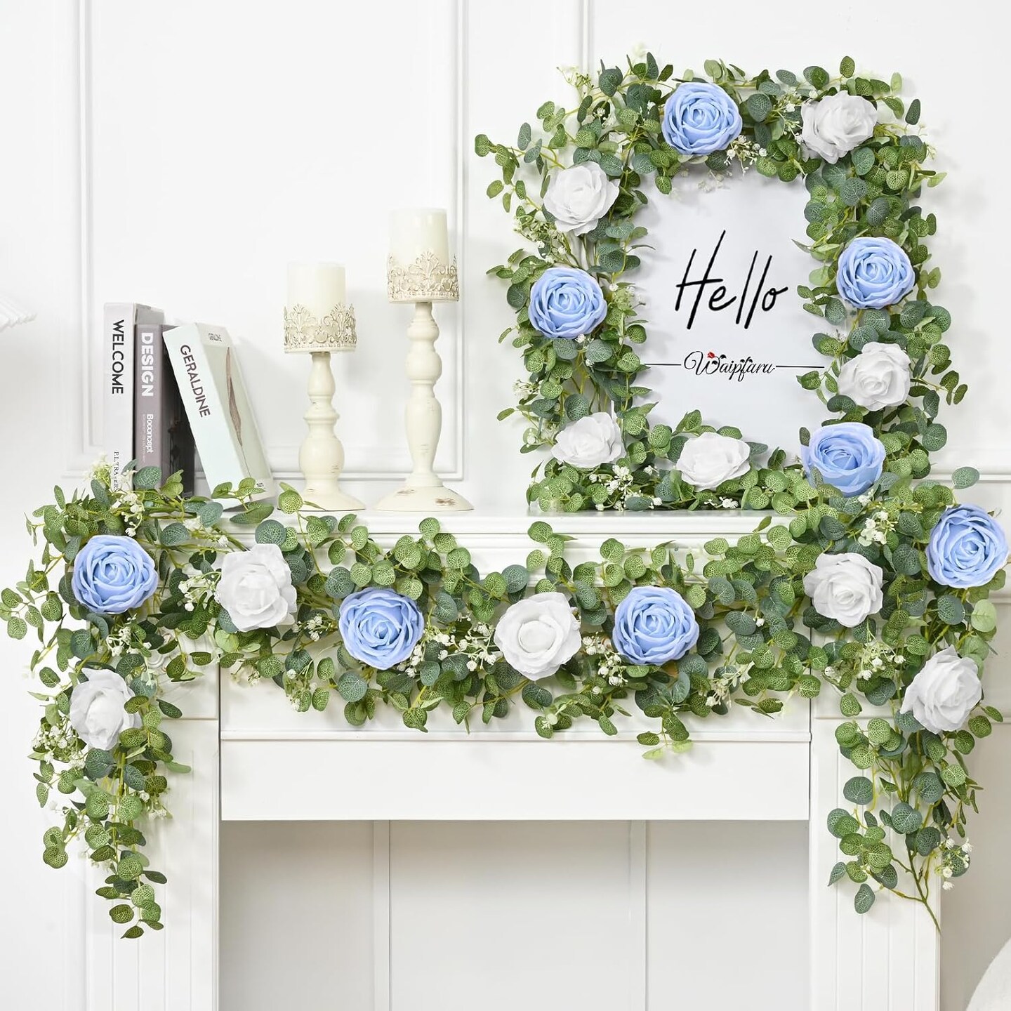 2Pcs Artificial Eucalyptus Garland with Flowers