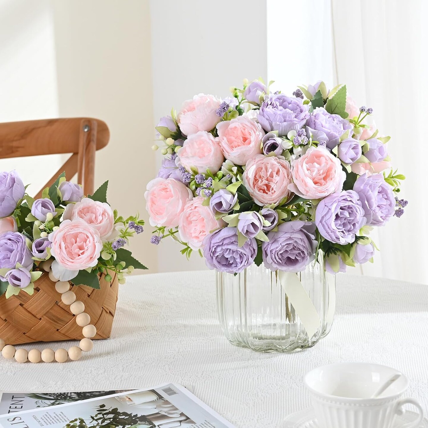 4 Packs Artificial Peonies &#x2013; Silk Flowers for Table Centerpiece (Pinkish-Purple)